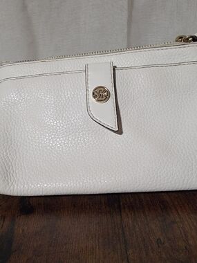 Michael Kors White Pebbled Leather Wristlet with Gold Logo Snap